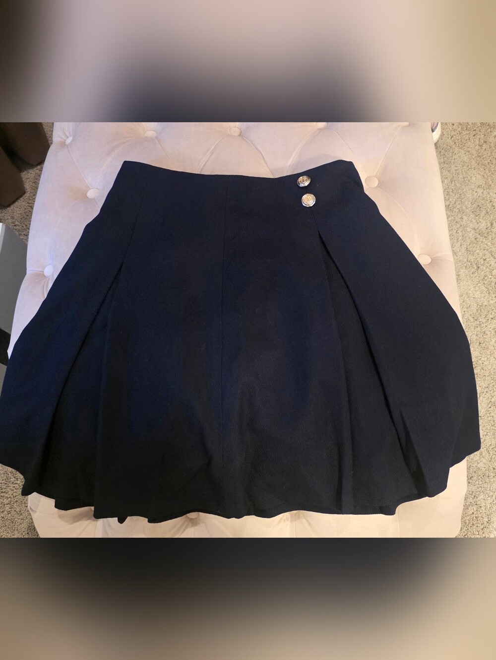 The Limited Navy Circle Skirt with Decorative Buttons